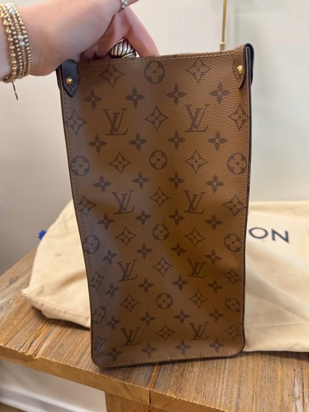 Louis Vuitton OnTheGo GM Brown Monogram Oversized Tote with Gold Accents - Picture 4 of 9